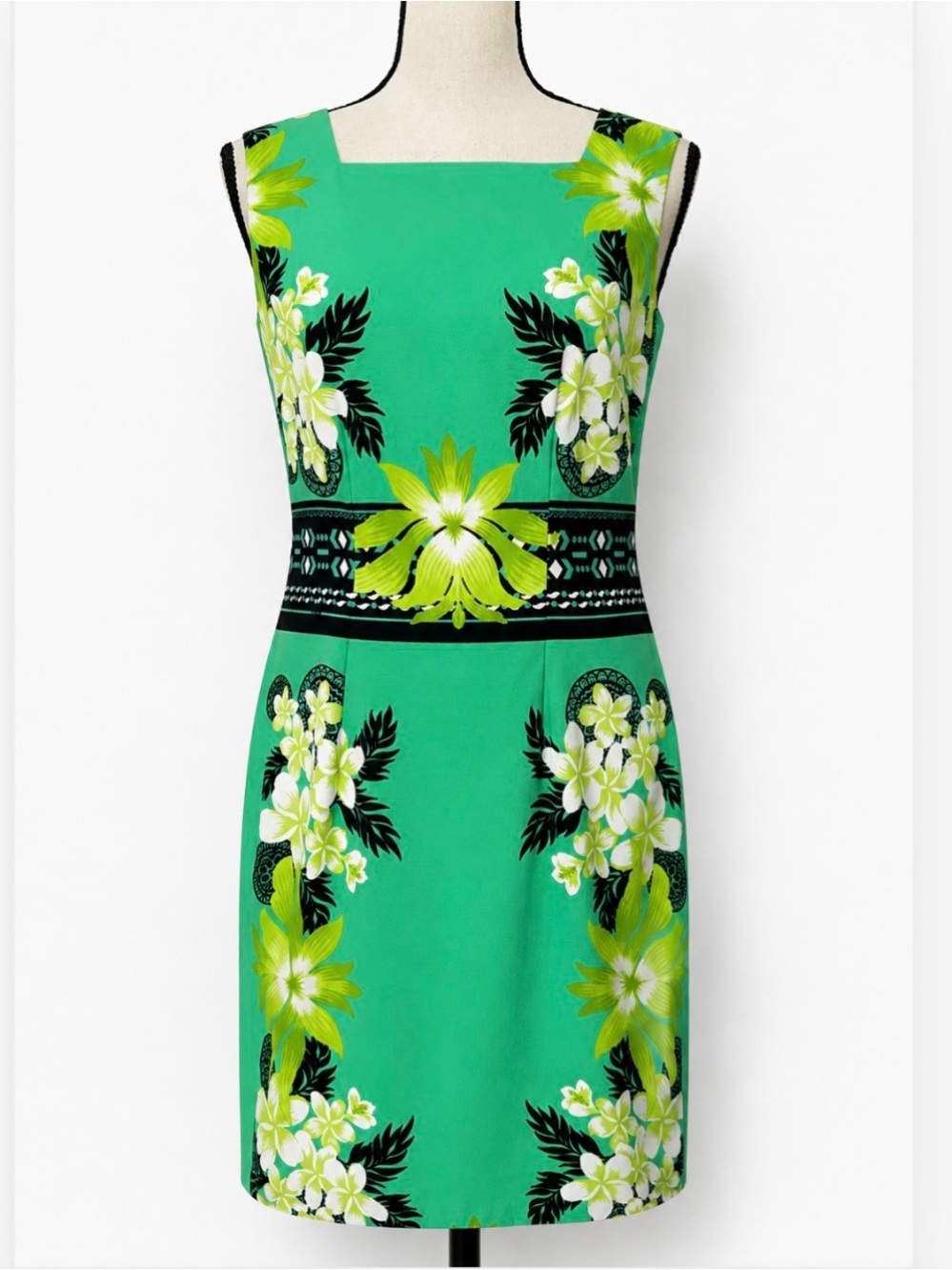 Tropical Floral Square Neck Sheath Dress Size 6 Sleeveless Resortwear Vacation